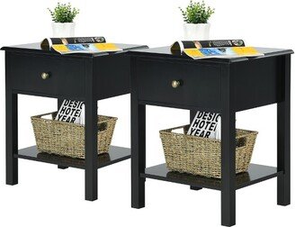 2PCS End Table Nightstand Storage Display Drawer Shelf Beside Table Black