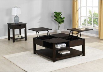 2 Piece Lift Top Coffee and End Table Set in Dark Brown