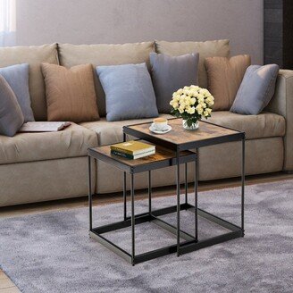 BESTCOSTY Set of 2 Modern Nesting End Tables with Metal Legs for Living Room