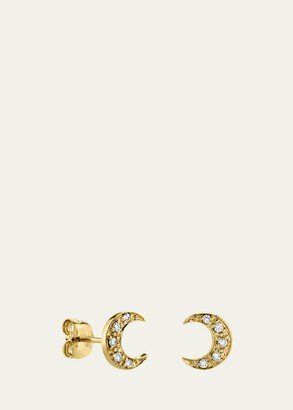 14k Pave Diamond Crescent Moon Single Stud Earring