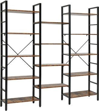 Vintage Triple Wide 5-Tier Bookcase Large Bookshelf Display Storage Shelf - 71