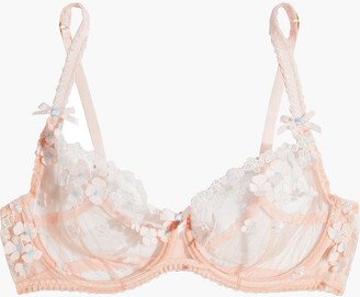 Bethanie floral-appliquéd tulle underwired balconette bra