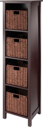 Milan 5-Pc Storage Shelf with 4 Foldable Woven Baskets, Walnut - 16.38 x 12.99 x 55.98 inches