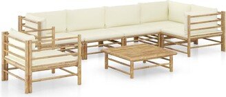 7 Piece Patio Lounge Set with Cream White Cushions Bamboo - 25.6 x 27.6 x 23.6-AA