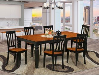 7 Piece Dining Table Set - A Rectangle Table and 6 Dining Room Chairs, Black & Cherry