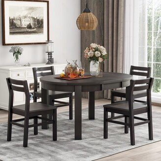 TiramisuBest Farmhouse 5-Piece Extendable Round Dining Table Set with Storage Drawers and 4 Dining Chairs