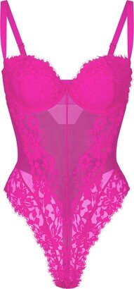 Skims Lace Lined Balconette Thong Bodysuit | Fuchsia