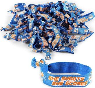 Blue Panda 50 Pack Basketball Hair Ties or Bracelets, Elastics She Shoots, She Scores, Blue