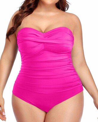 Plus Size One Piece Swimsuit Tummy Control Strapless Bathing Suits Bandeau Slimming Ruched Twist Front Swimwear