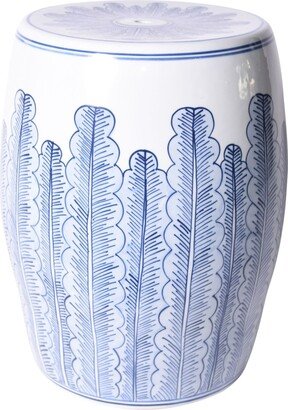 Legend of ASIA Blue And White Porcelain Banana Leave Garden Stool - 13x13x17
