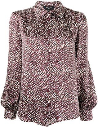 Reptile-print long-sleeve silk blouse