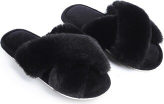 SMXKUME Women's Fuzzy Slippers Cross Band