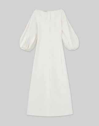 Silk Linen Lantern Sleeve Dress