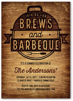 Bbq Invitations: Brews And Barbeque Summer Invitation, Brown, 5X7, Luxe Double-Thick Cardstock, Square