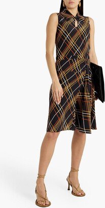 Draped checked silk crepe de chine dress