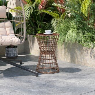 Indoor/Outdoor Boho Rattan Rope Table with Acacia Wood Top - 15.75