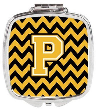 CJ1053-PSCM Letter P Chevron Black & Gold Compact Mirror, 3 x 0.3 x 2.75 in.