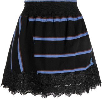 Lace-Hem Striped Mini Skirt