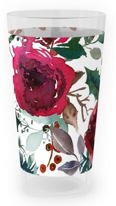 Outdoor Pint Glasses: Holiday Florals Red On White Outdoor Pint Glass, Multicolor