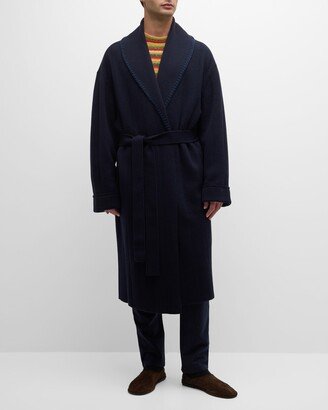 THE ELDER STATESMAN X ZEGNA Men's Cashmere-Wool Topstitched Robe