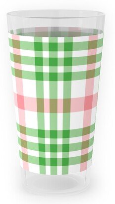 Outdoor Pint Glasses: Pink, Green, And White Plaid Outdoor Pint Glass, Green