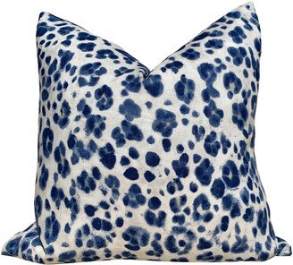 Leopard Linen Pillow Cover in Blue. Animal Skin Blue & White Lumbar Cover, Accent Navy Blue Pillow Sham, Decorative Euro Sham