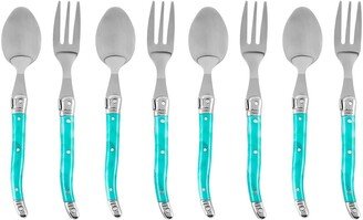 Laguiole 8-Piece Cocktail/Dessert Spoon & Fork Set - Turquoise