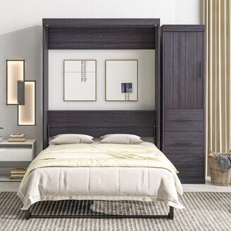 Aracari Gray Full Size Murphy Bed with Wardrobe and Drawers, Storage Bed