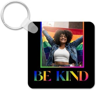 Key Chains: Rainbow Frame Be Kind Key Ring, Square, Black