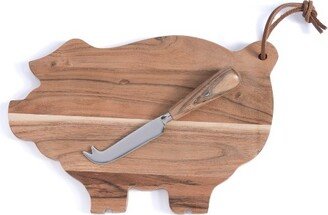 Piggy Platter And Cheese Knife Set - Brown