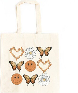 City Creek Prints Butterfly Smiley Face Canvas Tote Bag - 15x16 - Natural
