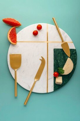 Gauri Kohli Vista Marble Cheese Board With Gold Knives - White