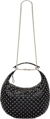 Rockstud Spike Hobo Bag in Black