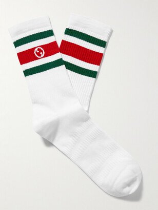 Logo-Intarsia Striped Ribbed Cotton-Blend Socks