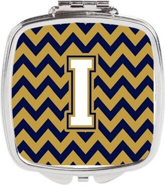 CJ1057-ISCM Letter I Chevron Navy Blue & Gold Compact Mirror