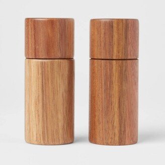 2pc Acacia Round Salt Shaker and Pepper Grinder Set