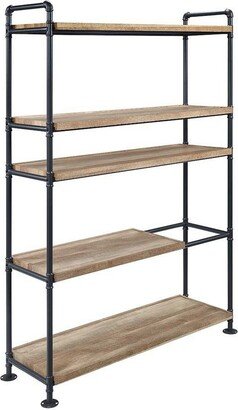 Ley 65 Inch 5 Tier Industrial Style Bookshelf, Wood, Metal, Brown, Black