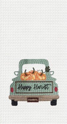 Happy Harvest Embroidered Waffle Weave Thanksgiving Kitchen Towel