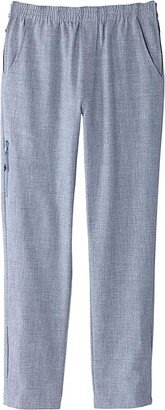 Silverts Plus Size Side Zip Linen Look Pants (Breezy Blue) Women's Clothing