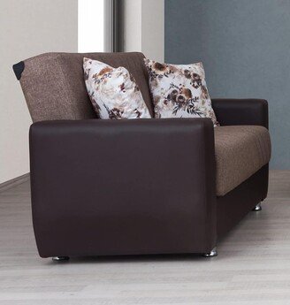 Riverside Brown Fabric-Leather Convertible Loveseat with Storage