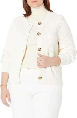 Plus Cora Cotton Pocket Cardigan (Bright Ivory) Women's Sweater