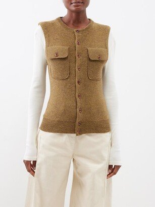 Sleeveless Flap-pocket Wool Cardigan