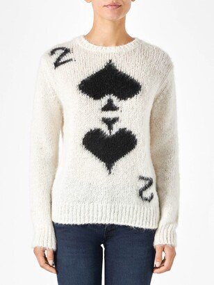 Woman Brushed Sweater With 2 Of Spades Print