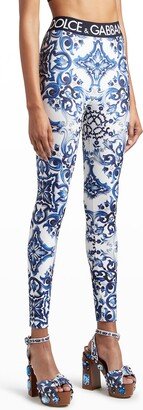 Logo Band Tile-Print Lycra Leggings