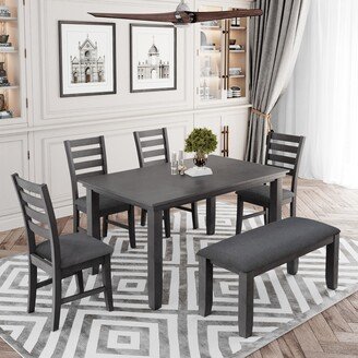 Dining Room Table and Chairs with Bench,Set of 6