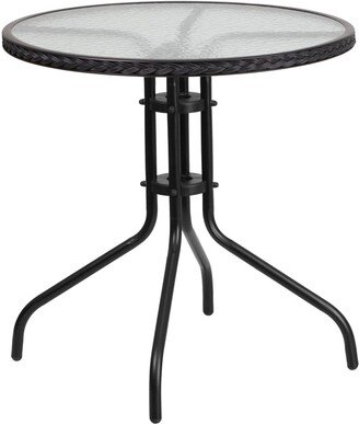 28.75 Black and Clear Round Glass Outdoor Furniture Patio Table