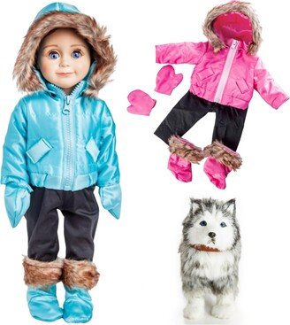 The Queen's Treasures The Queen' Treasures 18 Inch Doll Clothes, Accessories, and Pets, 13 Piece Set of Two Ski Wear Outfits plus and adorable Husky Puppy Dog. Intended For