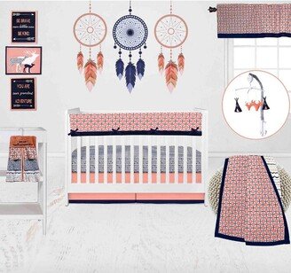 Olivia Coral Navy 10 pc Crib Bedding Set with Long Rail Guard Cover