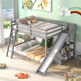 NOVABASA Full over Full Bunk Bed with Ladder, Slide and Shelves