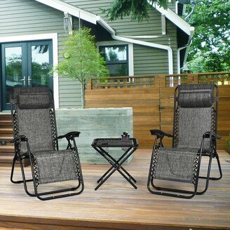 3PCS Zero Gravity Recliner Lounge Chairs Pillows Table Portable - See details